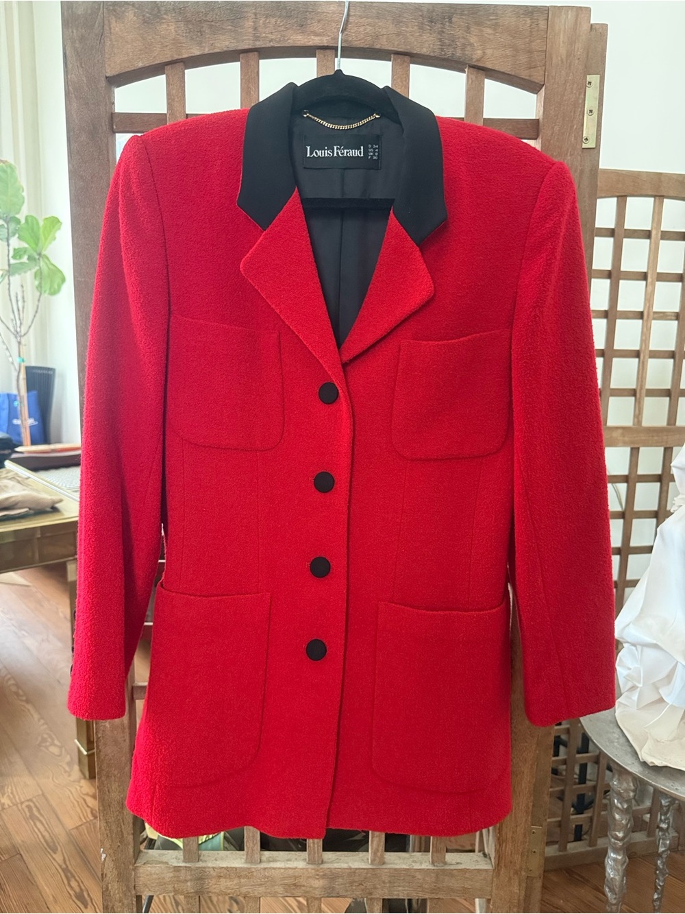 Louis Feraud Red Jacket with Black Collar